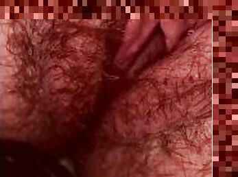 Pulsating hairy pussy close up