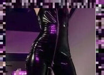 Shiny catsuit tease