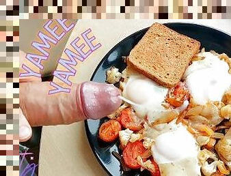 Jerking a huge load on yamee breakfast. Enjoy!! :P