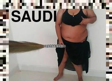 Saudi sexy maid gets sexually excited and masturbates while sweeping the house