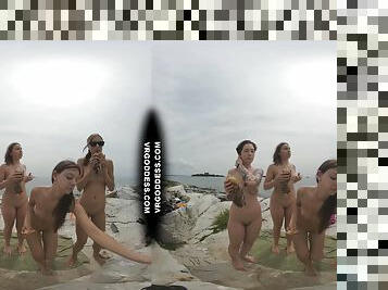 Four Hot Goddesses Sunbathing And Chilling On Nude Beach On Vacation