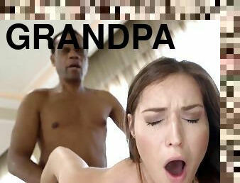 Old grandpa fucks petite bitch with his big black dick