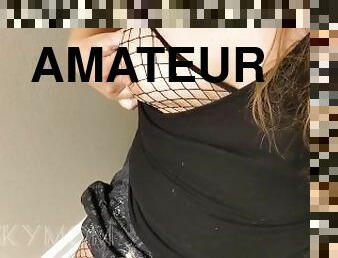Flashing my fishnet titty from under my date night outfit