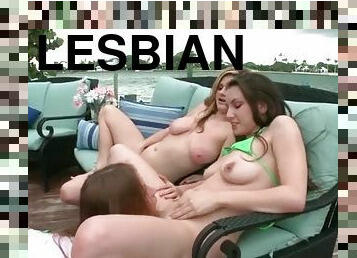 Babes on boat dock eat lesbian pussy