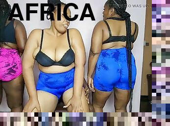 Three juicy African babes rock and fuck the same dick