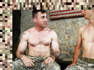 An army skinny stud fucked a tattooed top of his head on duty in an amateur video