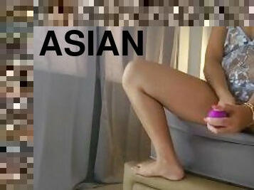 Tiny asian masturbate with dildo, cream pie and anal orgasm
