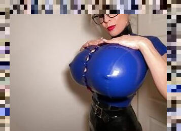 Teasing in Latex Outfit with my Fake S Cup!