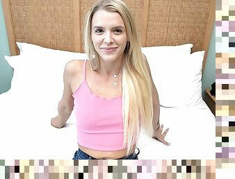 This skinny blond hair girl cocksucker is brand new to porn