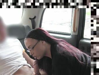 Slutty redhead mature with glasses gets fucked in the taxi