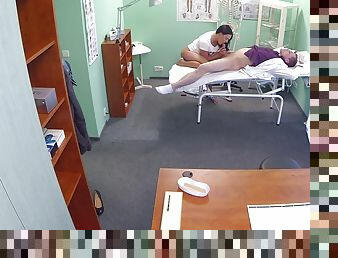 Dark-haired nympho called Enny gets fucked in doctor's office