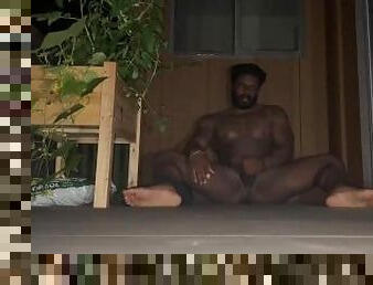 Muscular Tattooed BBC Masturbates Outside On Balcony For Neighbors To Watch
