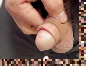 Close up Uncut Small Hairy dick Cock pissing peeing