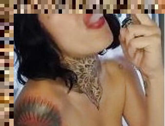 Naughty tattooed girl smokes on her stepfather's terrace - Juanita Rivas