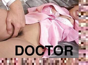 Horny doctor plays with a nurse and sticks various toys inside her wet pussy