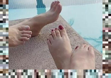 Message for my Foot Freak Boyfriend from me & my friend by the pool