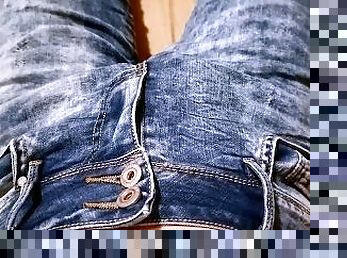 Striptease and cum onto my curvy slim fit blue jeans ????????????