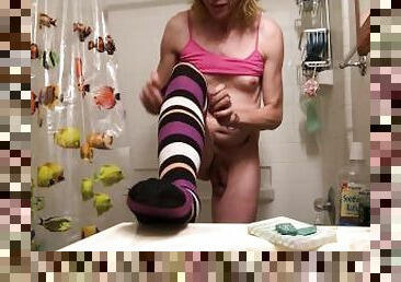 stripy long socks pee and glass ass plug