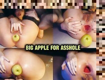 BIG APPLE FOR ASSHOLE (Anal, Teen, Gape, Huge toy, POV, Doggystyle, Hairy, Stockings, Hardcore, Ass)