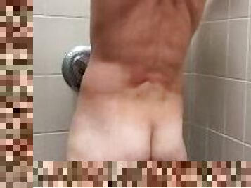 I couldn’t resist for a horny masturbation and orgasm in the public shower after a jog