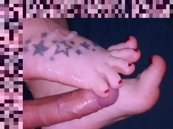 Masturbating While I Get My Painted Toes Feet Fucked And Cum On