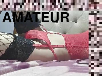 Sissy masturbates in lingerie