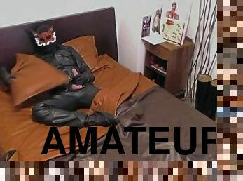 Teaser: Leather Fox in leather bed jerks his hard cock and cums!