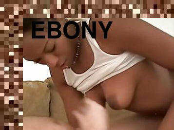 Shy ebony teen sucks on white cock