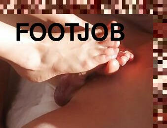 Great slow footjob for hard cock and huge cum load onto toes - Hotkralya footjob and solejob