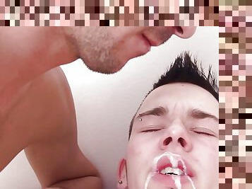 small twink fucks   daddy anal bareback and cum in mouth
