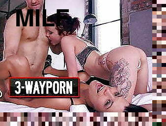 3 Way Porn - Big Tits Red Head &amp; Brunette Milf in Threesome