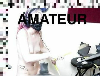 Cute Punk Teen Plays Drums NAKED!! (Green Day - Fire Ready Aim)