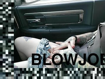 Masturbation and blowjob from tattooed Mallory Maneater in the car