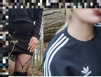OUTDOOR SEX with a STRANGER in the FOREST was hot! BJ and miniskirt up!