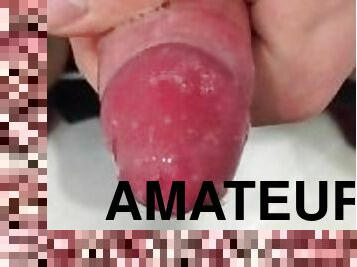 milzīgs, masturbācija-masturbation, amatieris, spermasizšāviens, masturbācija, pov, sejas, sperma, closeup, penis