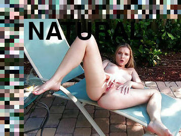 Sexy teen Harlow West fucks herself solo near sun lounger
