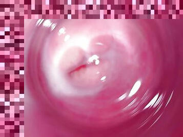 Camera inside my tight creamy pussy, Internal view of my horny vagina