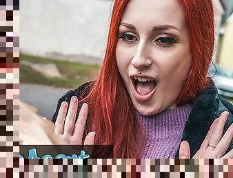 Public Agent Redhead Brit Shows Off Her Pierced Tits Before Basement Fuck Creampie