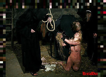 Blonde Witch Romina Endures BDSM Gang Bang & Rope Suspension