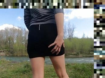 she purposely pees in her panties outdoor and it makes her need to fuck