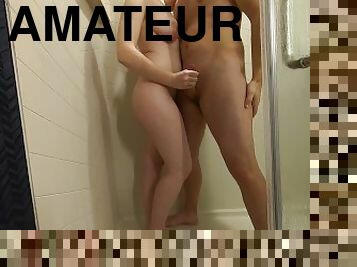 Hotel Shower Handjob (my 2nd favorite place to jerk him off!)