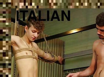 Young Italian man in bondage has his hole drilled without mercy