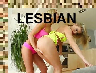 Horny blonde lesbians fist one another on camera