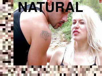 Blonde Woman With Natural Tits Likes Fucking Outside With A Muscular Guy The