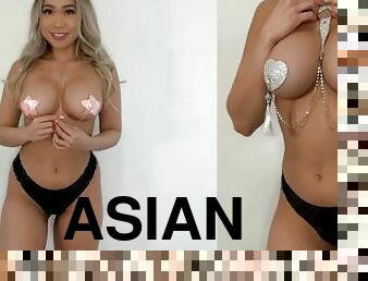 Nipple Covering Try on haul with Big Real Tits - Asian Anime Girl