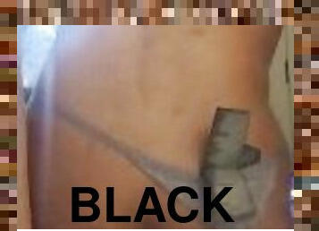 Queer black femboy sucks and rides dildo in bra and panties