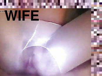 Hotwife in pantyhose talks dirty and cums hard