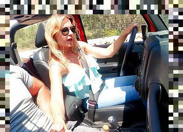 german hitchhiker guy pick up from blonde milf for car sex