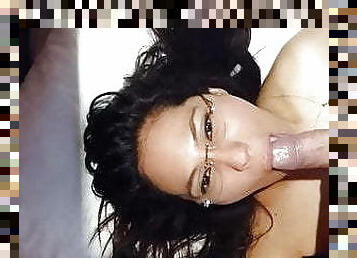 Amateur Latina with glasses POV blowjob and facial
