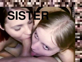 The brunette sister and the blonde girlfriend doing a gentle Blowjob! Amateur Blowjob from Busty Teens